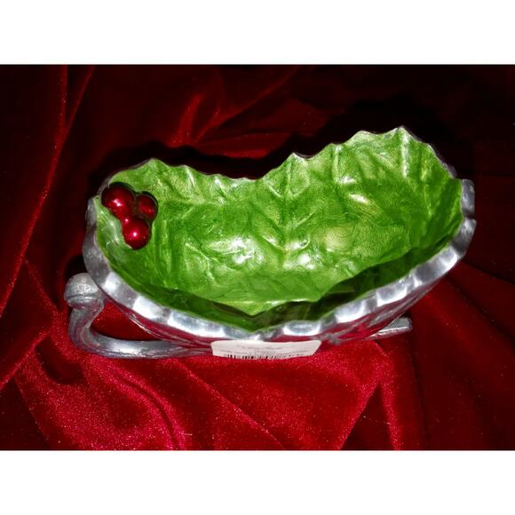 Julia Knight Holly Sprig 5.5" Petite Sleigh Bowl Mojito Enamel & mother of pearl - Picture 3 of 7